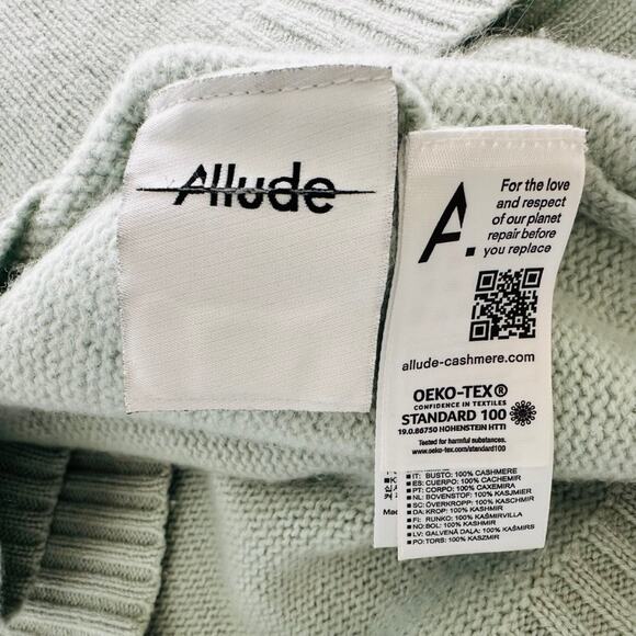 Allude Cashmere Sweater Turtleneck Green Boxy Size Small 100% Cashmere - Picture 4 of 7